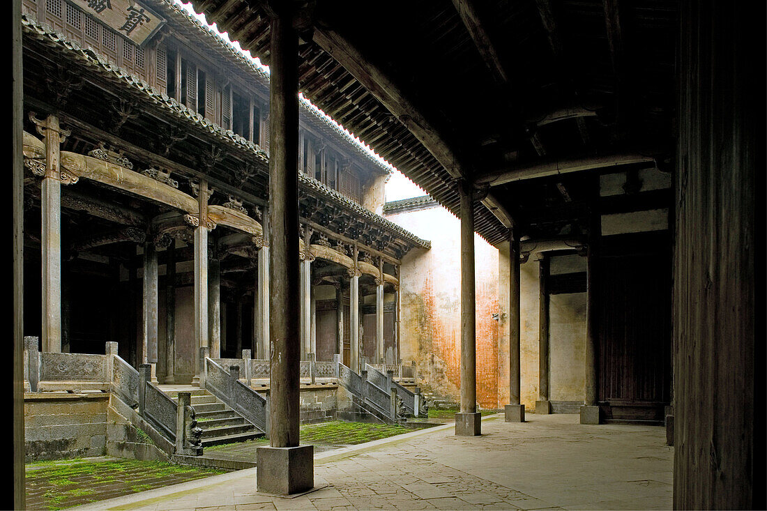 View at wooden ancestral temple, Baolun Hall, Chengkan, Hongcun, Anhui province, China, Asia