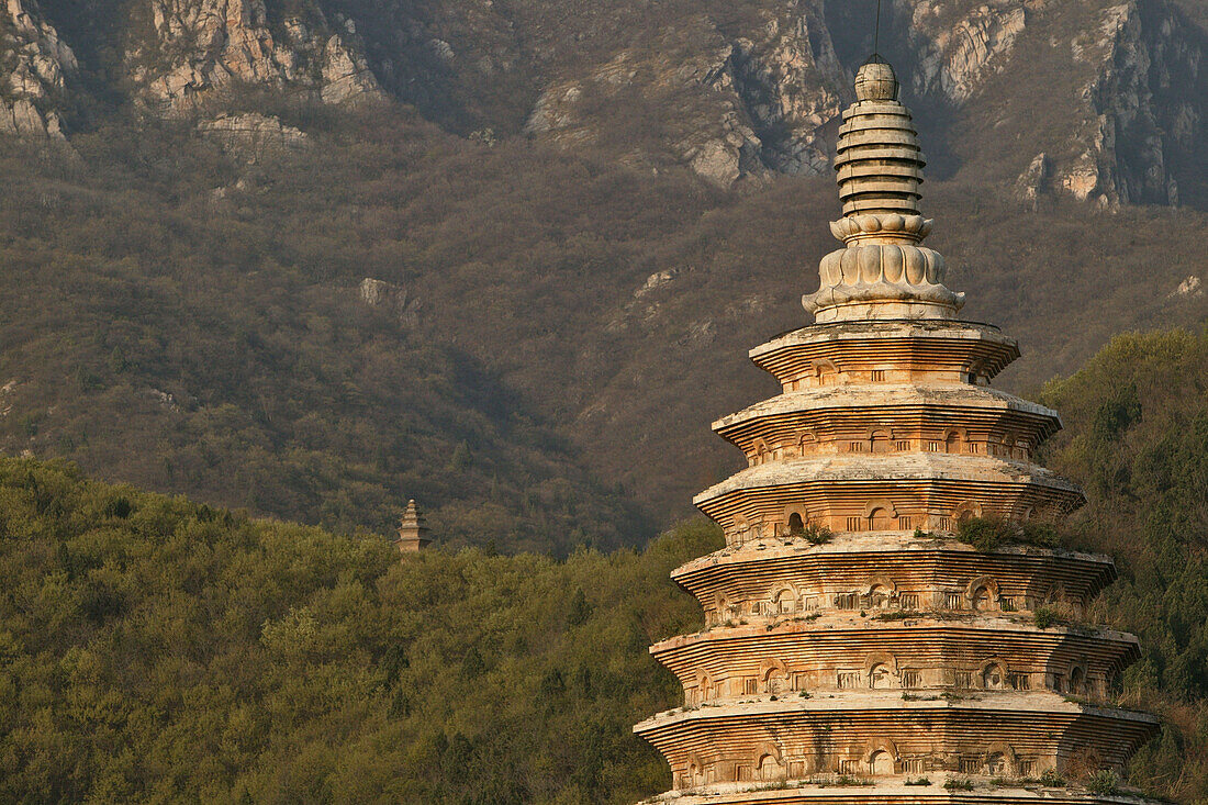 Songyue Temple Pagoda near Shaolin Monastery, is the oldest pagoda in China, rare with twelve sides, Taoist Buddhist mountain, Song Shan, Henan province, China, Asia