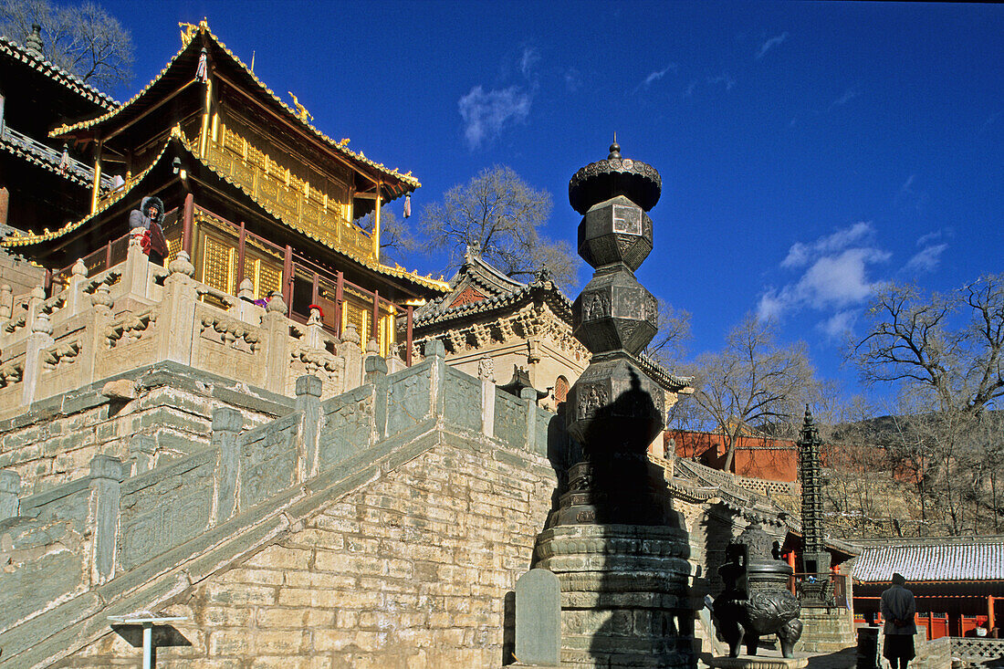 Dice shaped Bronze Pagoda and Copper Hall, Xian Tong Temple, Monastery, Wutai Shan, Five Terrace Mountain, Buddhist Centre, town of Taihuai, Shanxi province, China, Asia