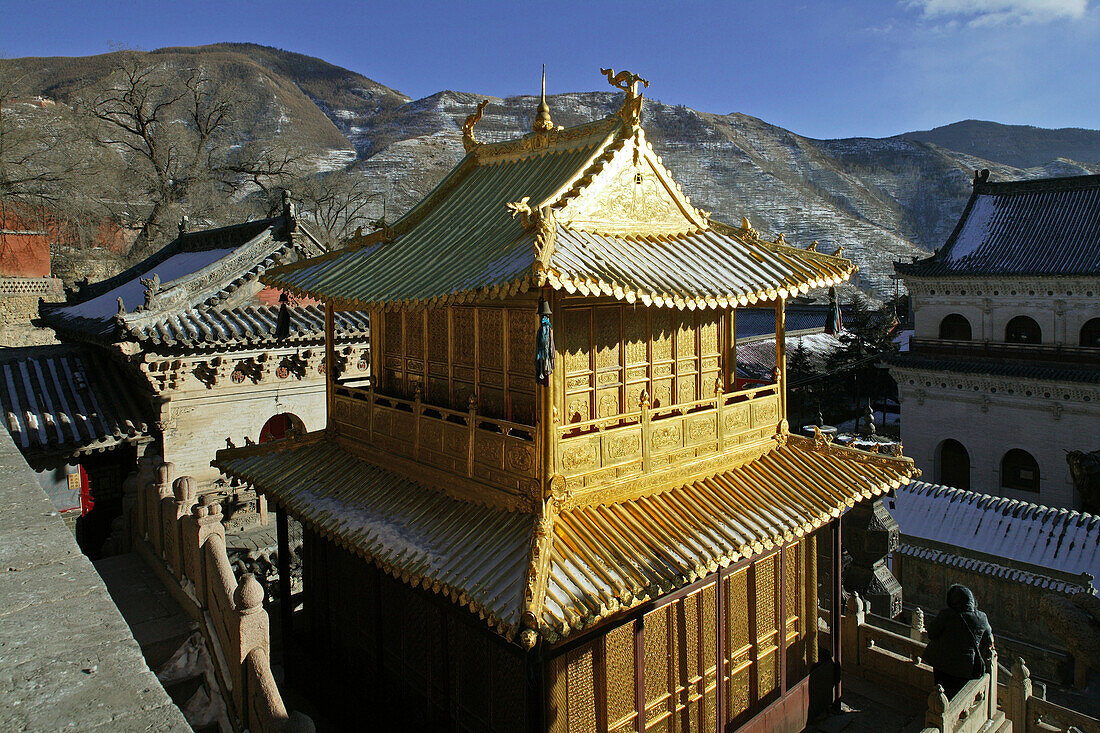 Xiantong Kloster, Goldene Halle in Kupfer, älteste Kloster des Wutai Shan, Ming, Taihuai Stadt, Provinz Shanxi, China, Asien