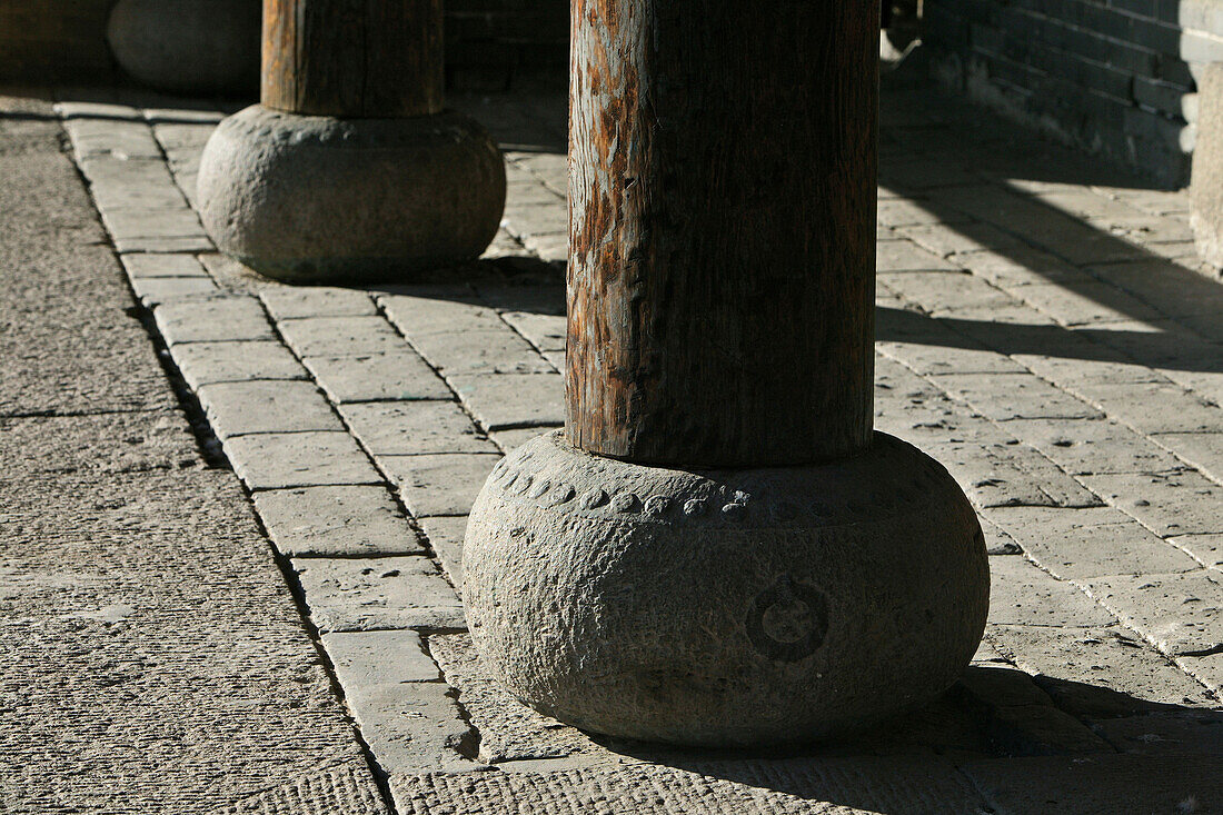 stone base of wooden column, Luohou Temple, Monastery, Wutai Shan, Five Terrace Mountain, Buddhist centre, town of Taihuai, Shanxi province, China, Asia