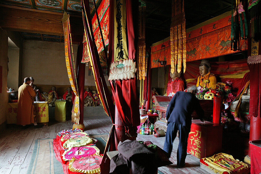 Haupthalle der Gipfelkloster, Südterrasse, Wutai Shan, Bodhisattva, in der Nähe von Taihuai Stadt, Provinz Shanxi, China, Asien