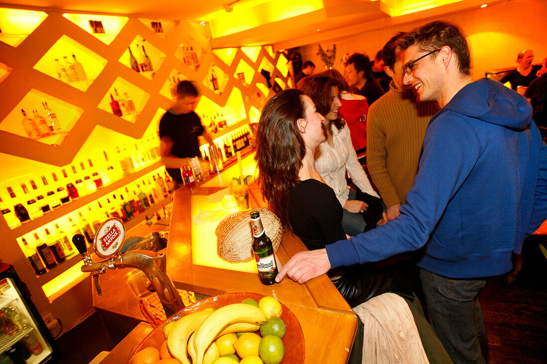 Friends having a drink in the Radost Bar, Nove Mesto, New Town district, Prague, Czech Republic