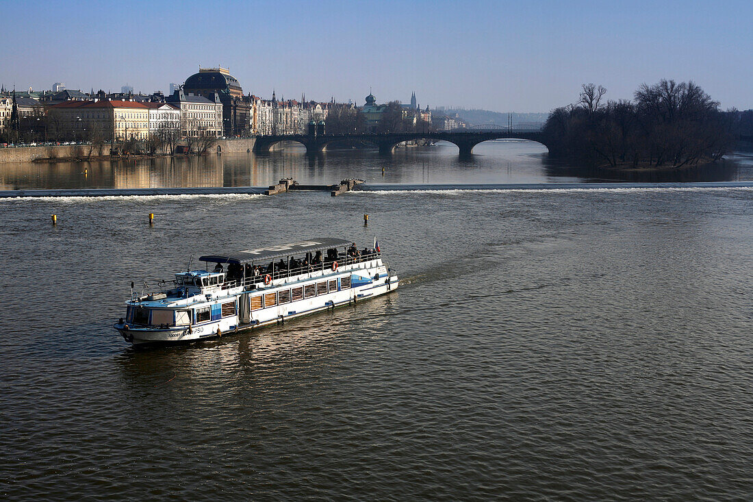 Cruise boat on the Vltava River, Prague, Czech Republic