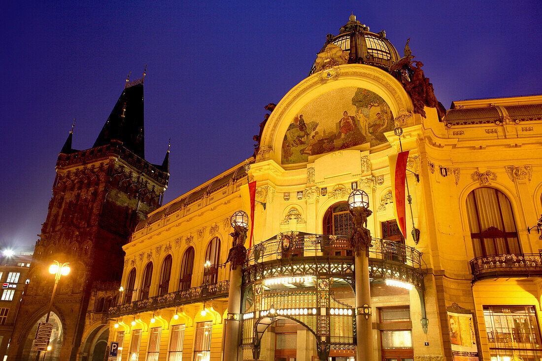 Municipal House and Powder Tower, Old Town, Stare Mesto, Prague, Czech Republic