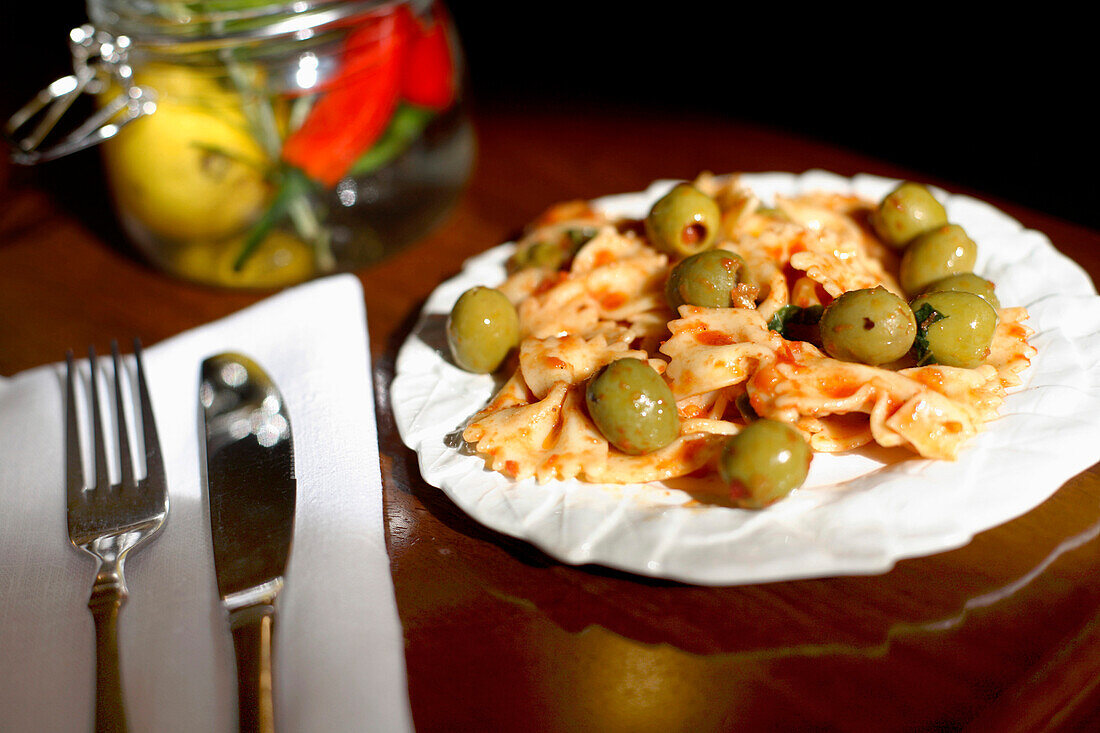 Close up of a pasta dish, Aromi Restaurant, New Town, Nove Mesto, Prague, Czech Republic