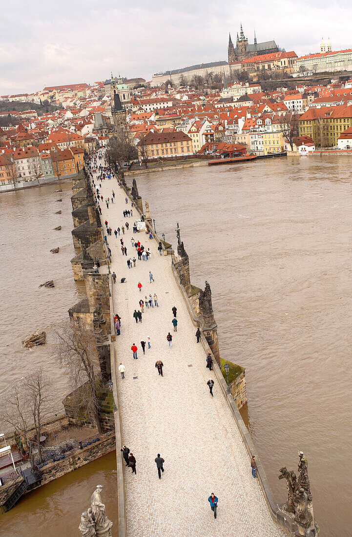 Karlsbrücke mit Schlossberg, Moldau, Prag, Tschechien