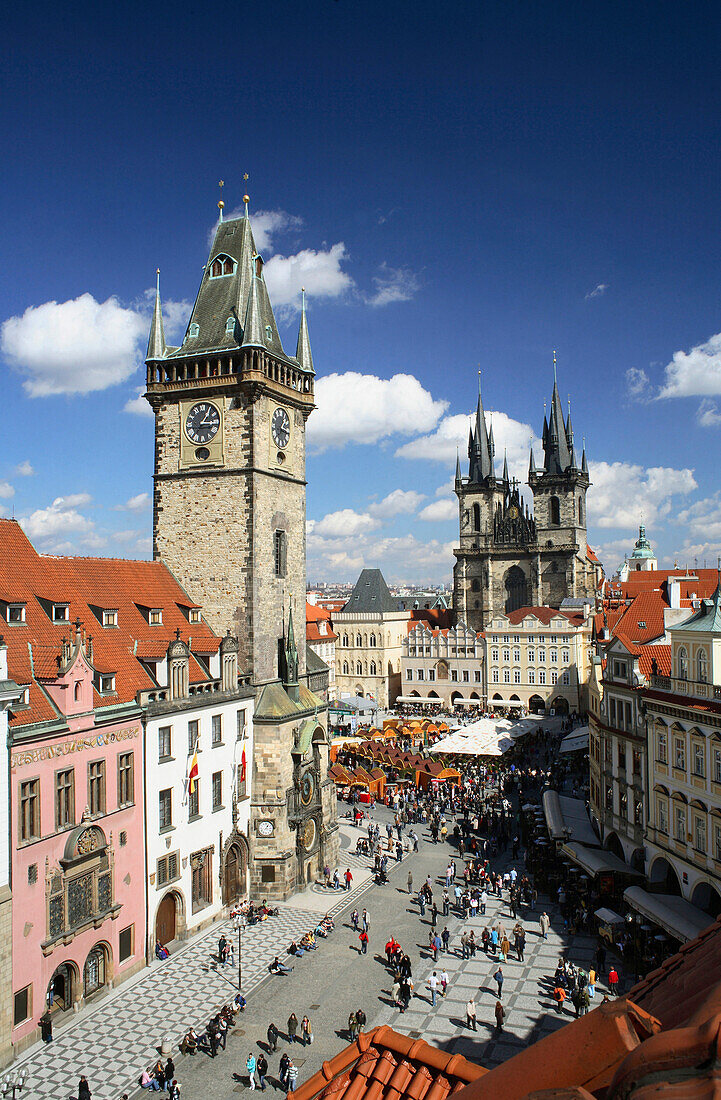 View of the Old Town Hall, Tyn Church, Old Town Square, Stare Mesto Staromestske Namesti, Prague, Czech Republic