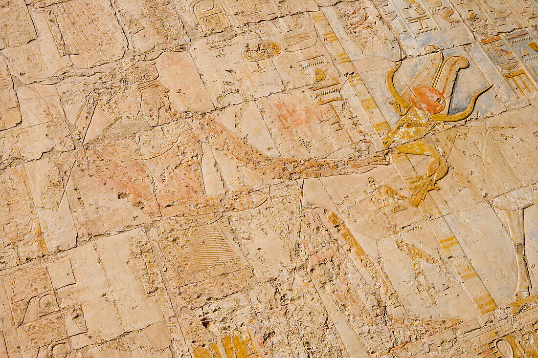 Relief Details, Tempel der Hatschepsut, Deir el Bahari, in der Nähe von Luxor, Egypt