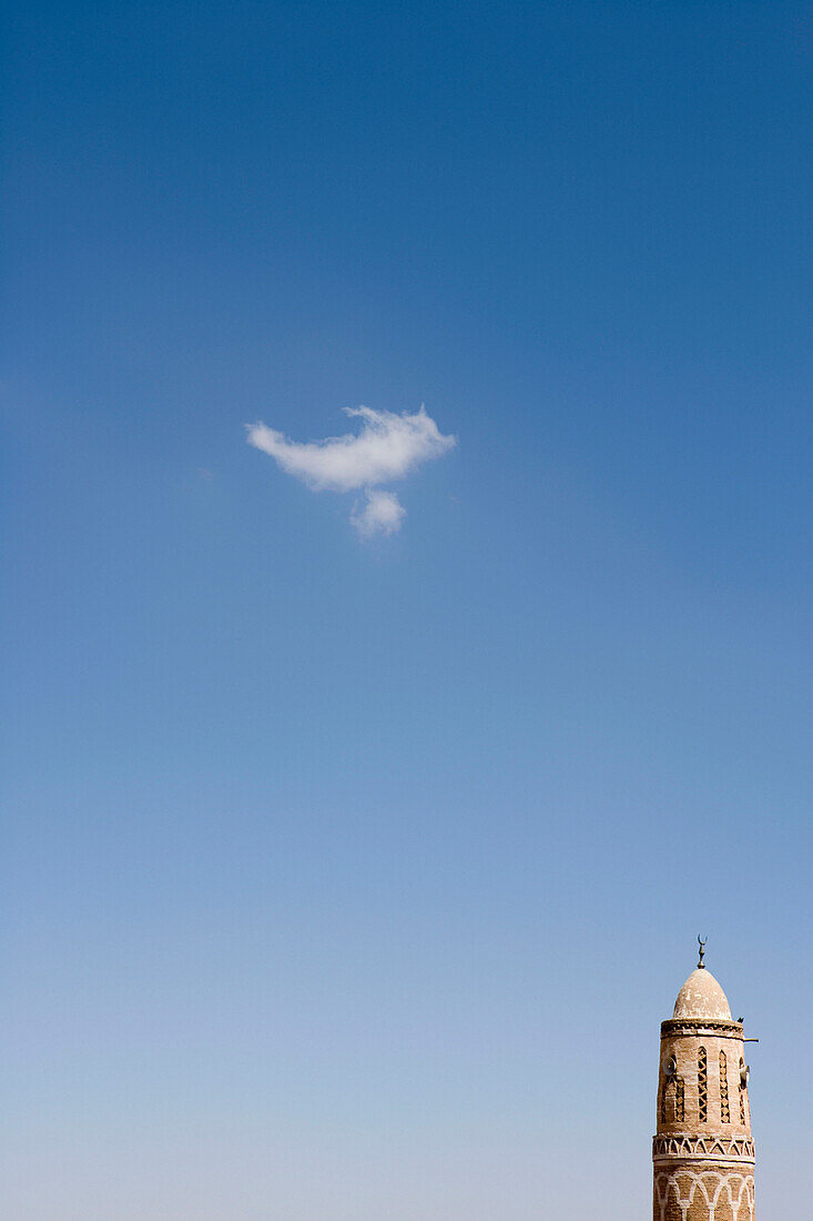 Mosque Minaret & White Cloud, Thula, Yemen