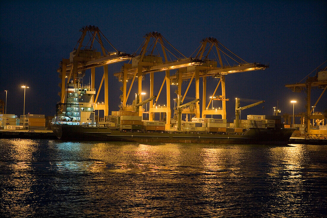 Freighter & Cranes at Night,Salalah, Oman
