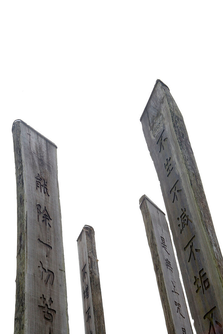 Hölzerne Weisheitsstangen, Ngong Ping Plateau, Lantau Island, Hong Kong
