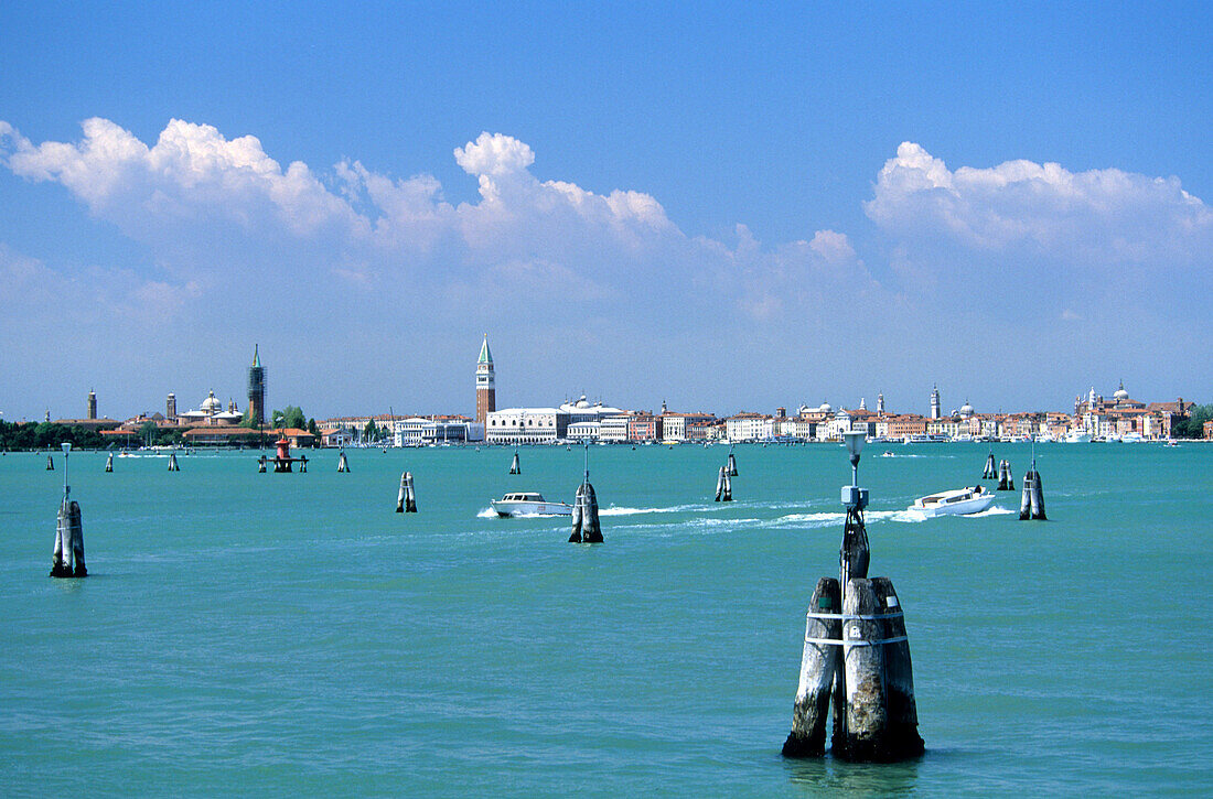 View of Venice from the lagoon, Venice, Venezia, Italy