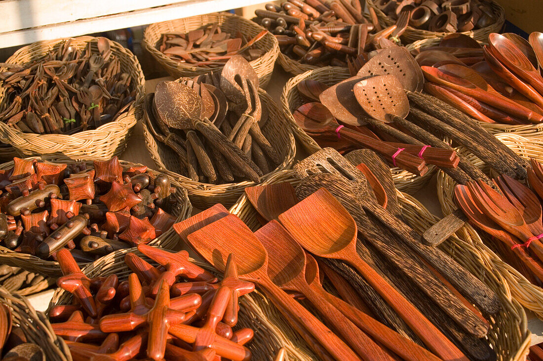 A choice of wooden kitchen items offered at Suan Chatuchak Weekend Market, Bangkok, Thailand