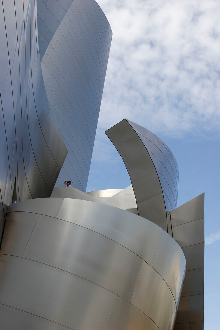 Walt Disney Concert Hall, modern building under cloudy sky, Los Angeles, Caifornia, USA