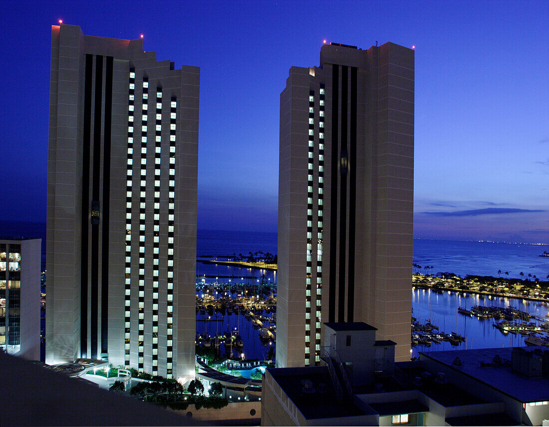 Ocean view from hotel room, Waikiki Beach, Hotel, Honolulu, United States of America, U.S.A.