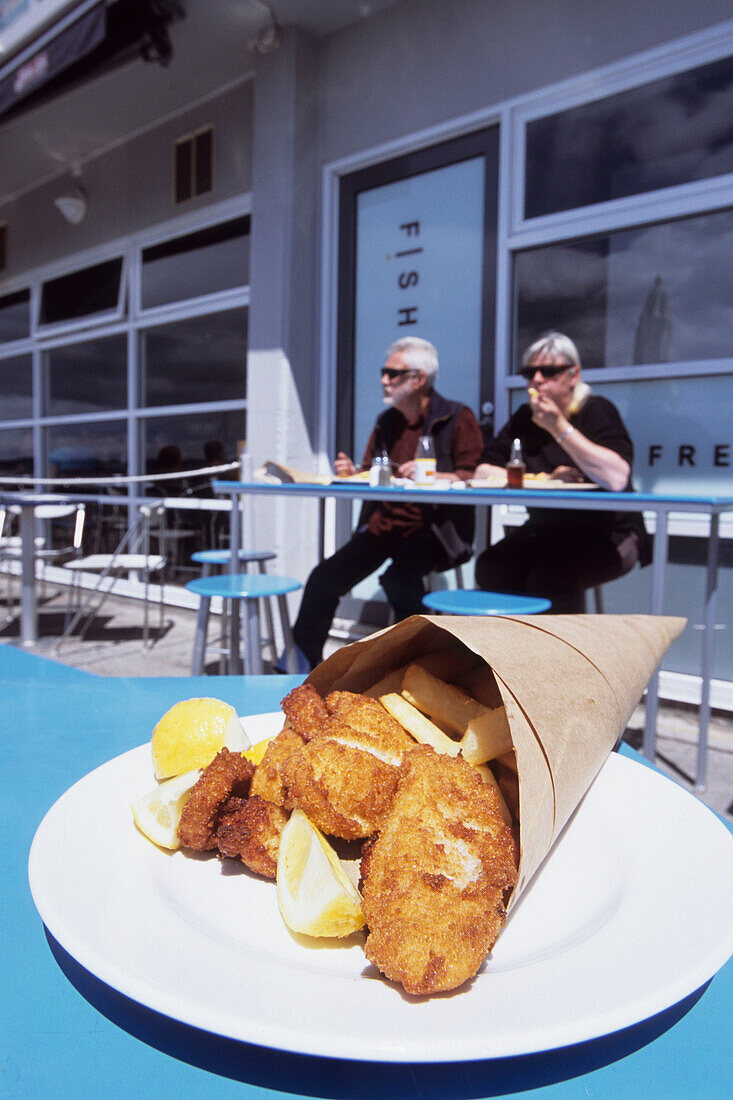 Fisch mit Pommes, Fish and Chips, Fish Frenzy Restaurant, Hobart, Tasmanien, Australien