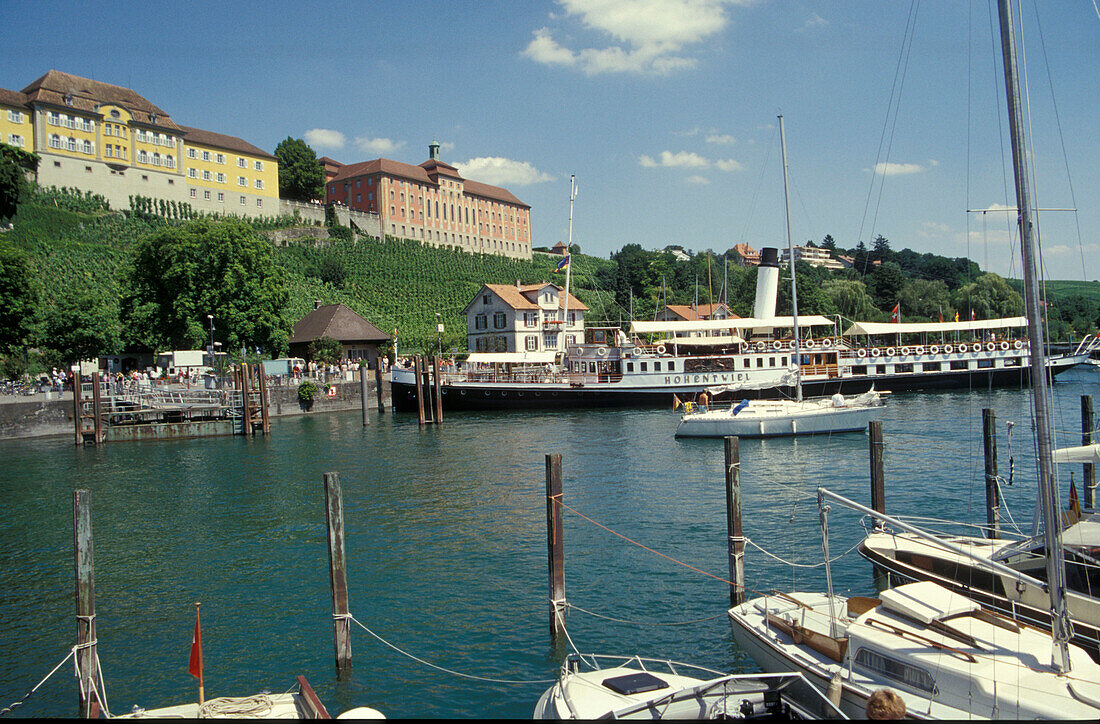 View of Meersburg harbour, Lake Constance, Baden-Wurttemberg, Germany