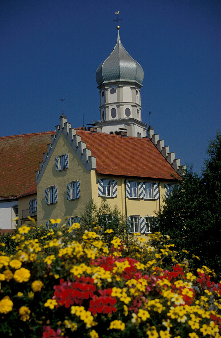 Wasserburg with St. Georges church, at Lake Constance, Baden-Wurttemberg, Germany