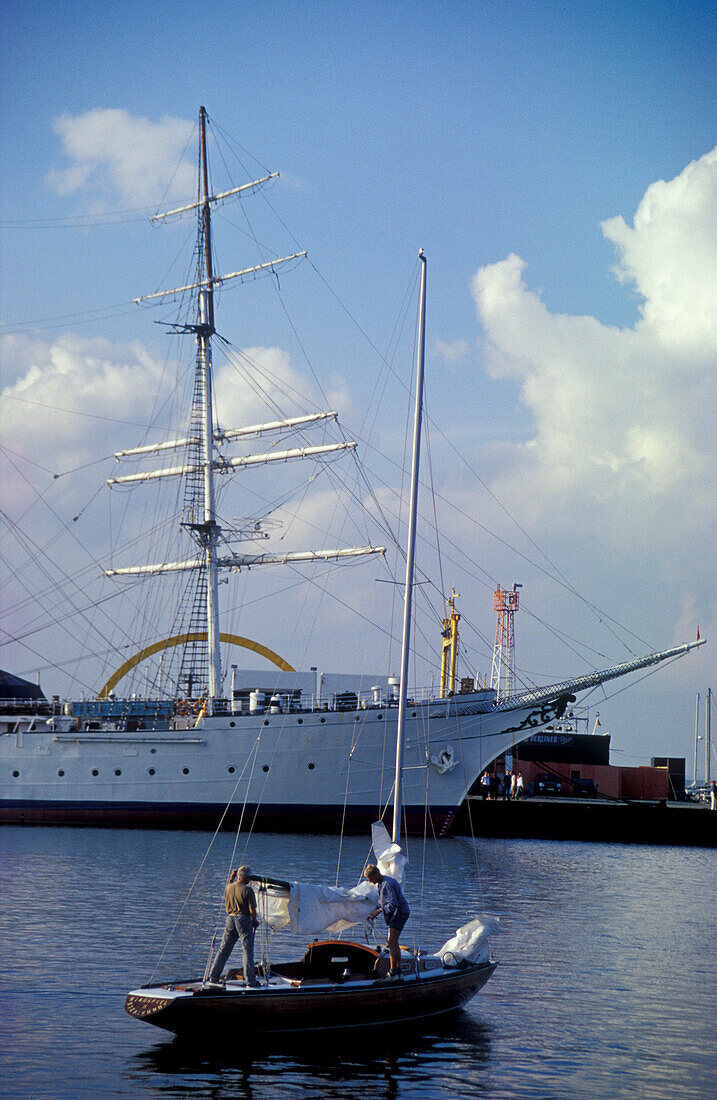 Sailingship, Gorch Fock I, at Stralsund harbour, Mecklenburg-Pomerania, Germany, Europe