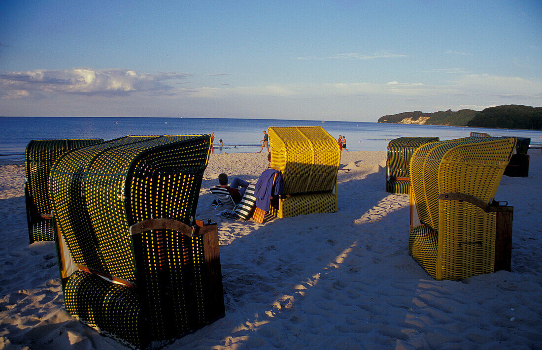 Beach chairs with sea view at Binz, Rugen Island, Mecklenburg-Western Pomerania, Germany, Europe