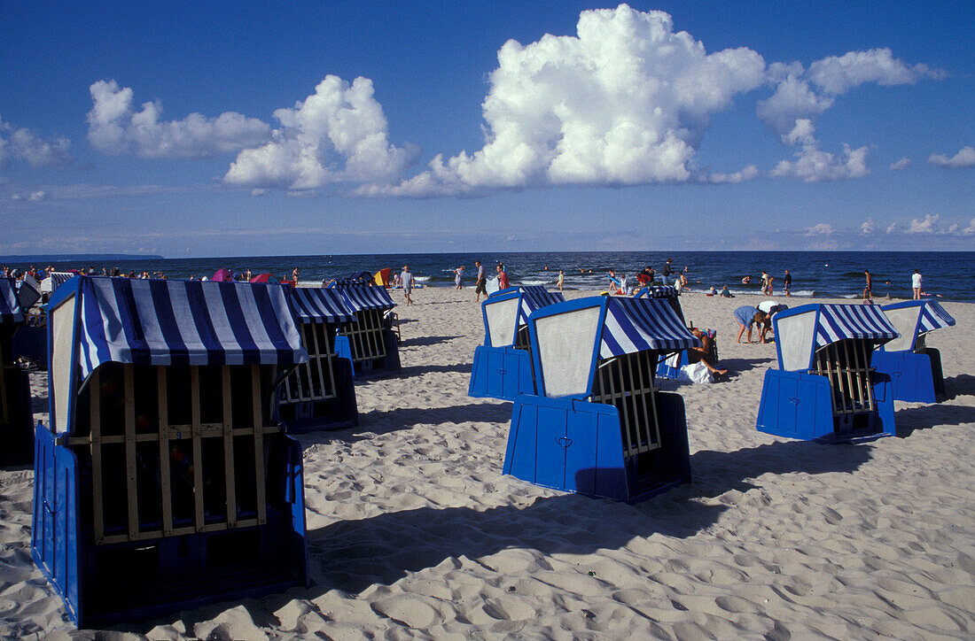 Beach chairs at Binz, Rugen Island, Mecklenburg-Pomerania, Germany, Europe