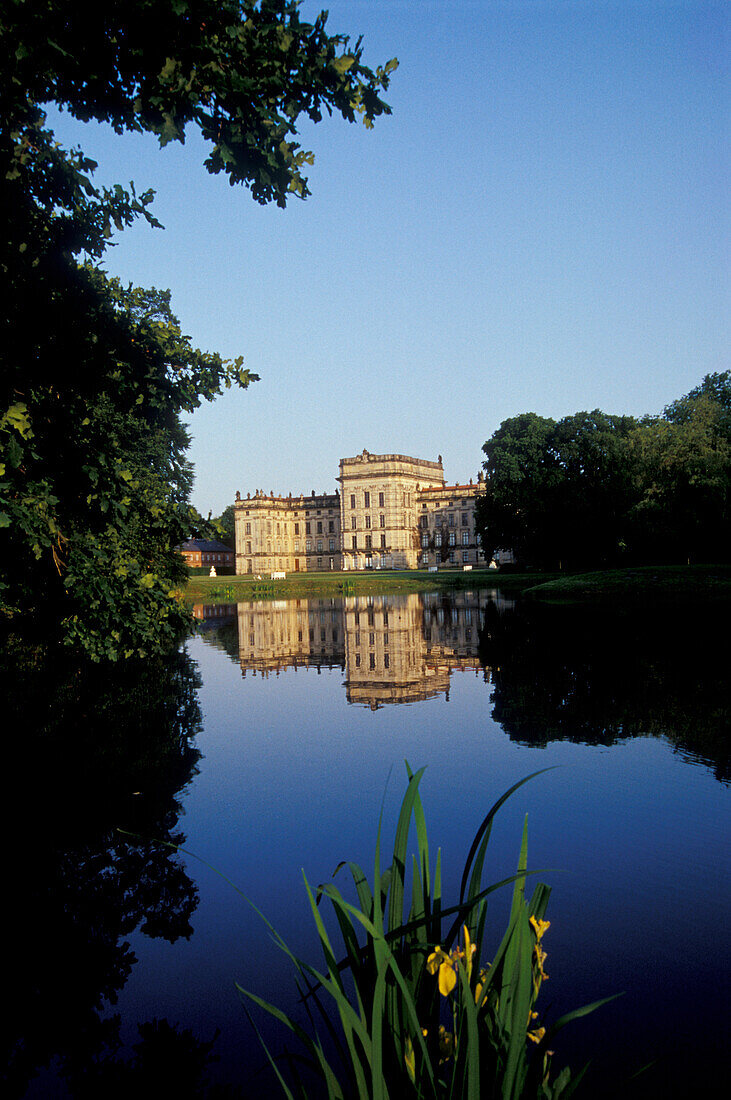 Ludwigslust castle and reflection, Ludwigslust, Mecklenburg-Pomerania, Germany, Europe