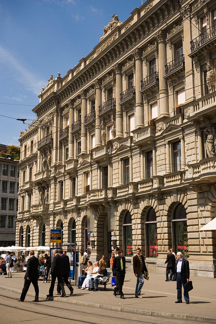 Group of businessmen near a tramway station, Bahnhofstrasse, Zurich, Canton Zurich, Switzerland