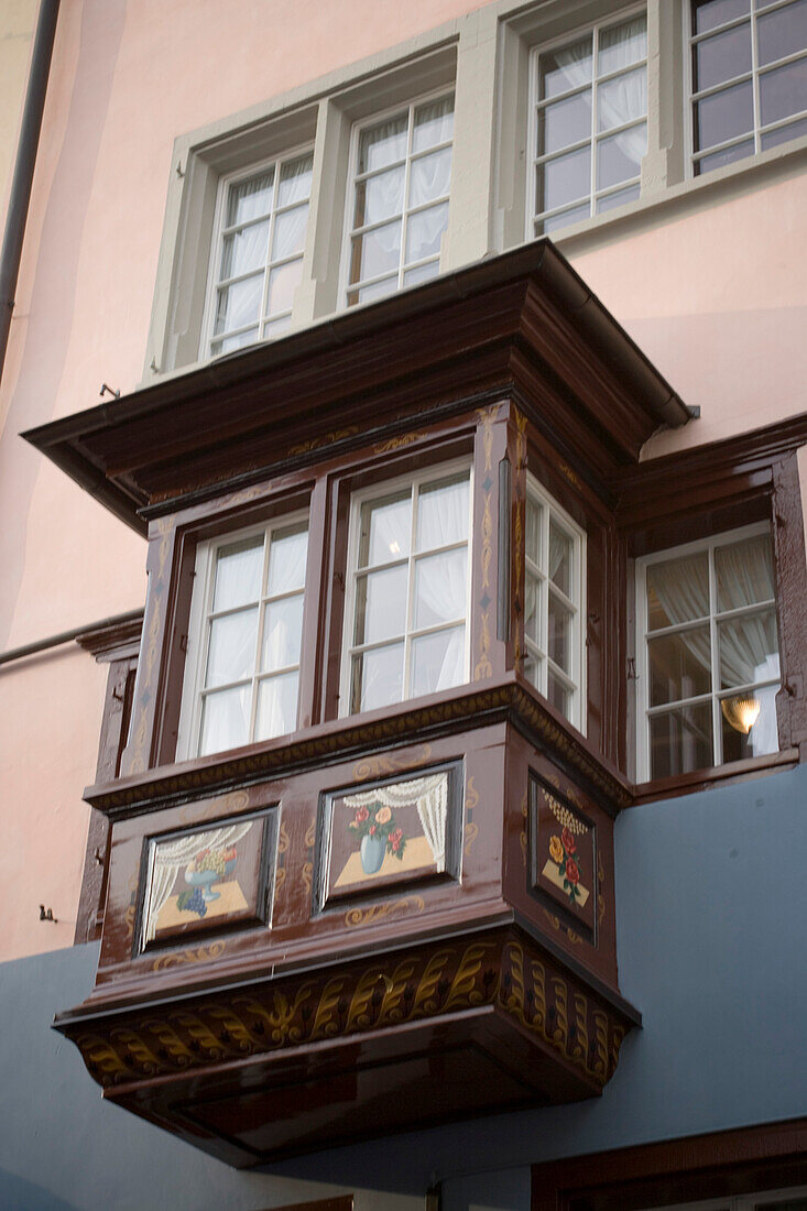 Ornated bay window of a guildhouse, Augustinergasse, Zurich, Canton Zurich, Switzerland