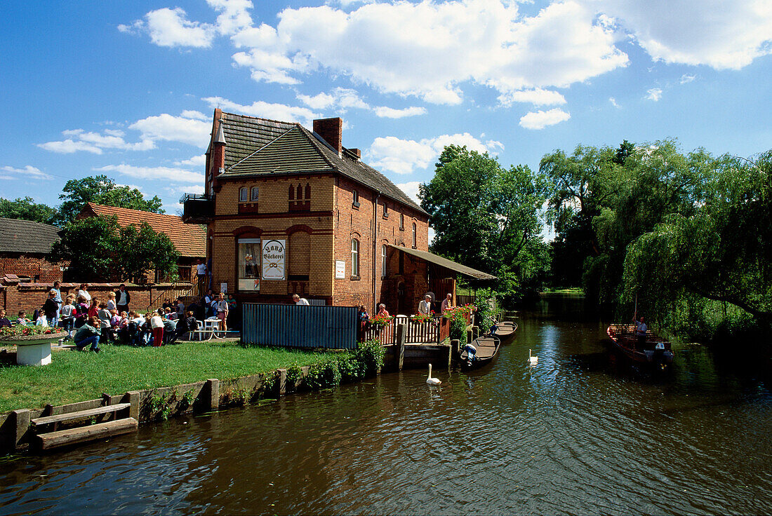 At the Kahnhafen, pier at river Spree, Schlepzig, Unterspreewald, Brandenburg, Germany