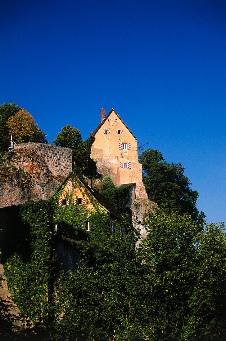 Blick von Burg Pottenstein, Fränkische Schweiz, Franken, Bayern, Deutschland