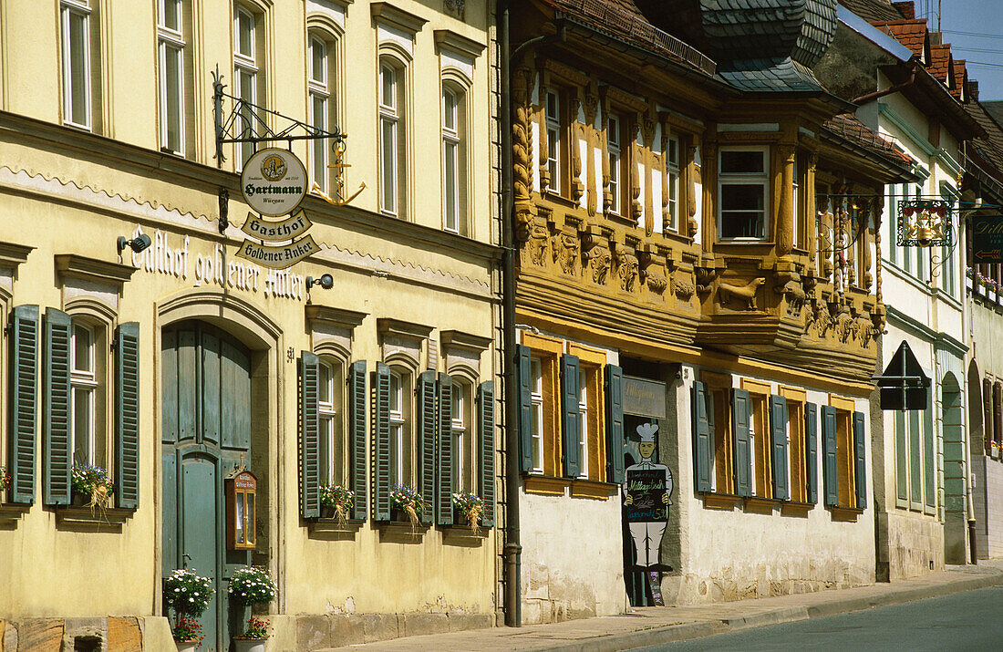 Eine Häuserzeile in Schesslitz, Fränkische Schweiz, Franken, Bayern, Deutschland