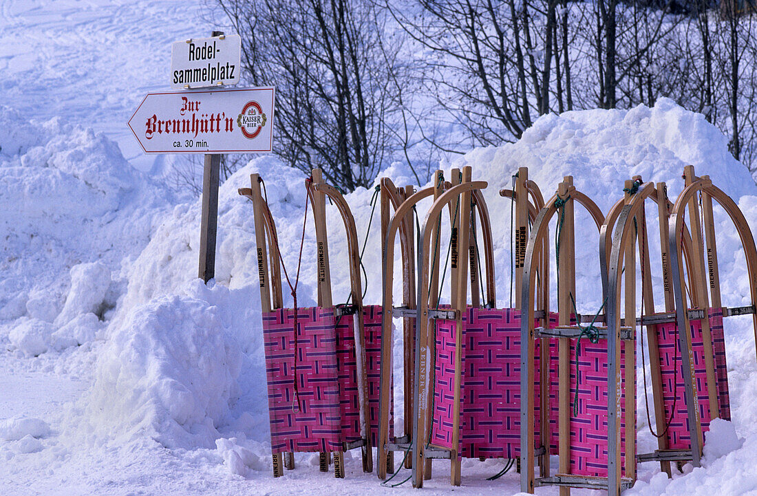 Sledges, Brennhütte, Flachau, Salzburg, Austria