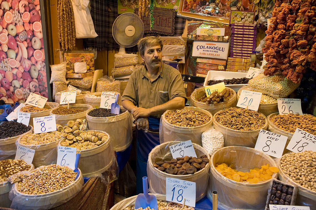 Dried Fruits and Nuts at Misir Carsisi Spice Bazaar, Istanbul, Turkey