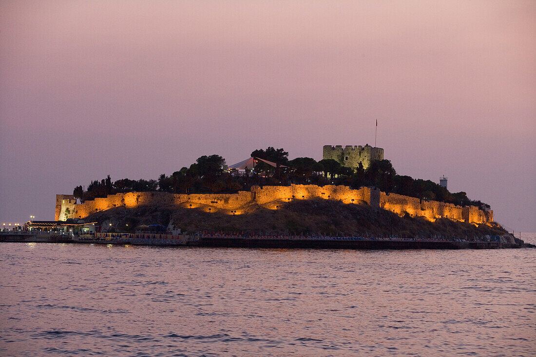 Pigeon Island Castle, Guvercin Adasi at Dusk, Kusadasi, Turkey