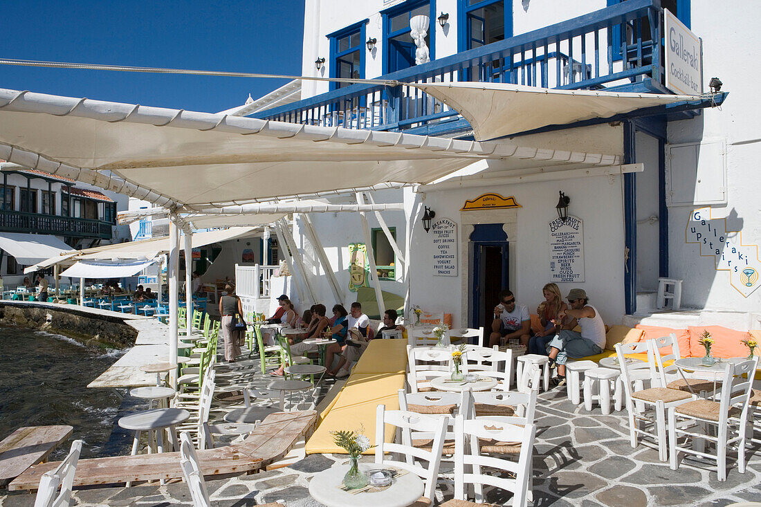 Strassencafes in Klein-Venedig, Mykonos, Kykladen, Griechenland
