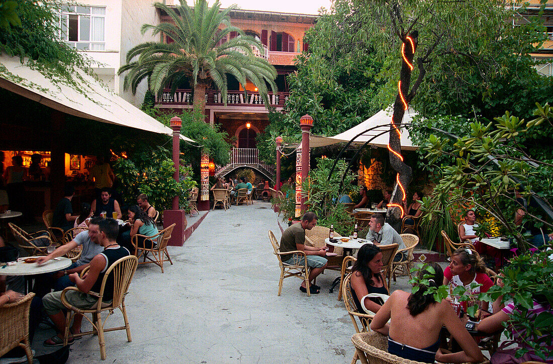 People sitting in a bar, Varodero Bar, Hostal Corona, Palma, Majorca, Spain