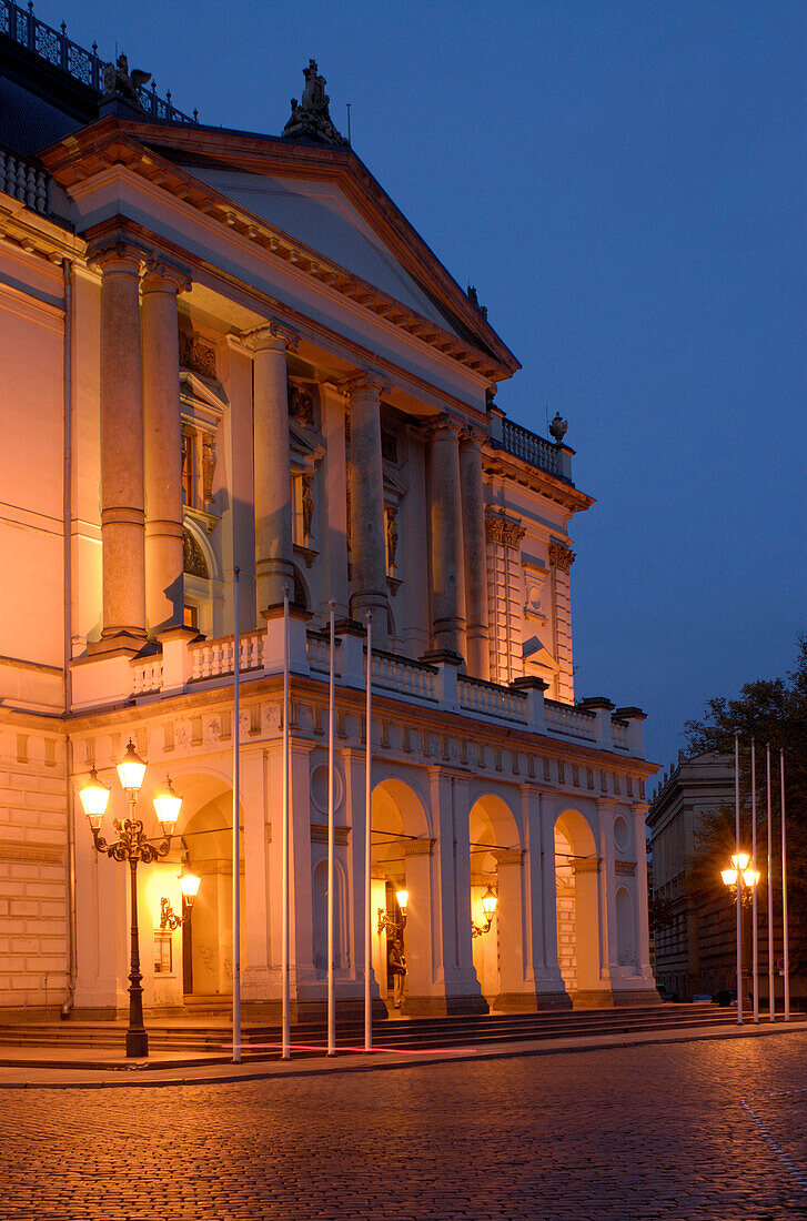 View at the illuminated National theater, Schwerin, Mecklenburg-Western Pomerania, Germany, Europe