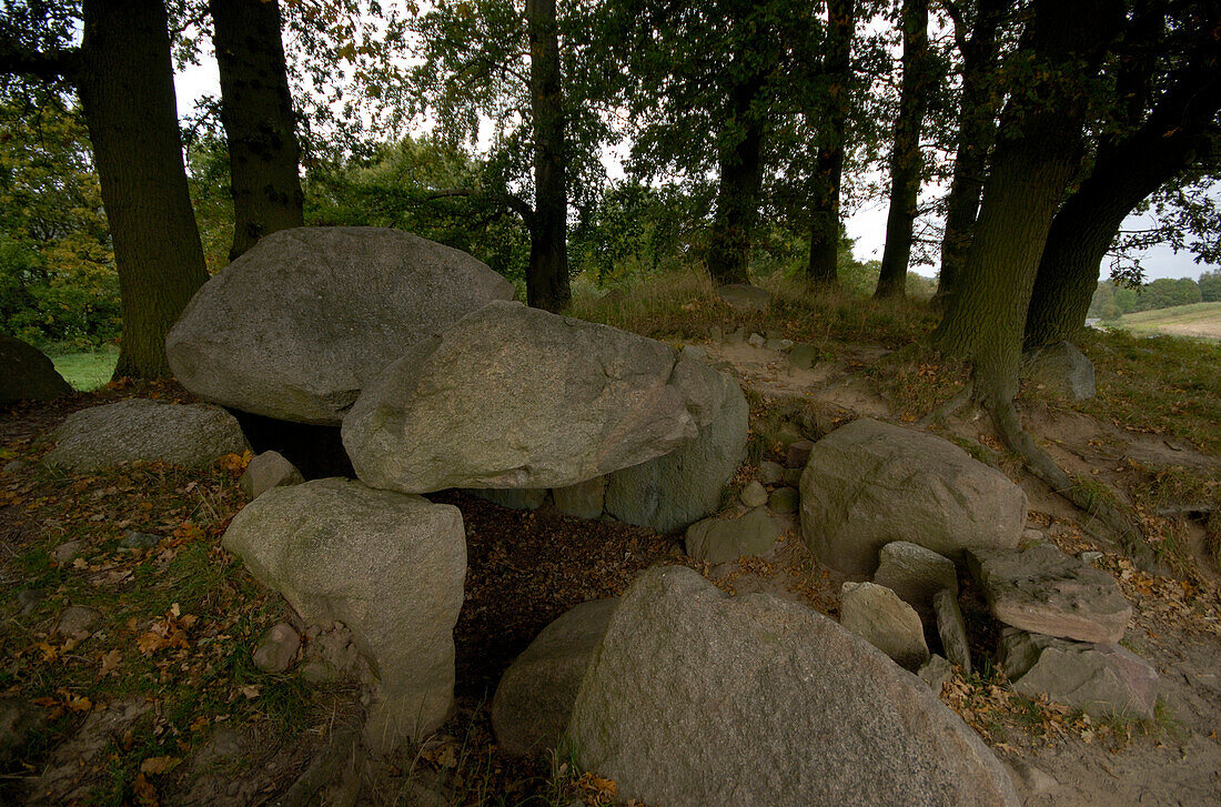 Island of Ruegen, megalithic tomb near Lancken-Granitz, Mecklenburg-Pomerania, Germany, Europe