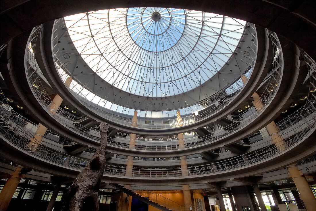 Interior view of the entrance hall of the Deutsche Bank, Kirchberg, Luxembourg city, Luxembourg, Europe