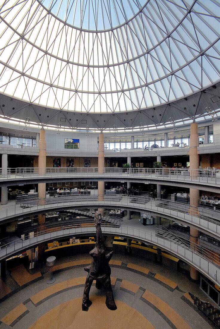 Interior view of the entrance hall of the Deutsche Bank, Kirchberg, Luxembourg city, Luxembourg, Europe