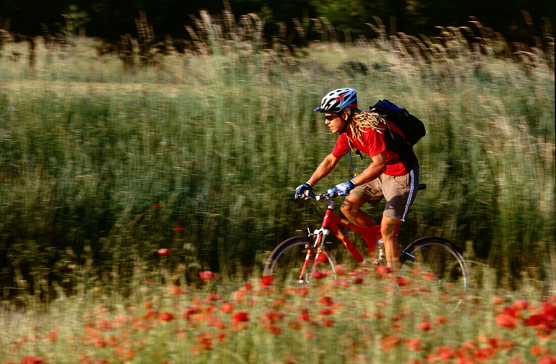 Person on a bike tour, Ardeche, France