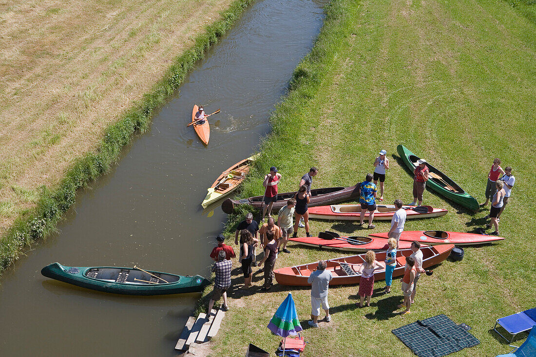 Preparing for Canoe Excursion on River Haune, Haunetal-Rhina, Rhoen, Hesse, Germany