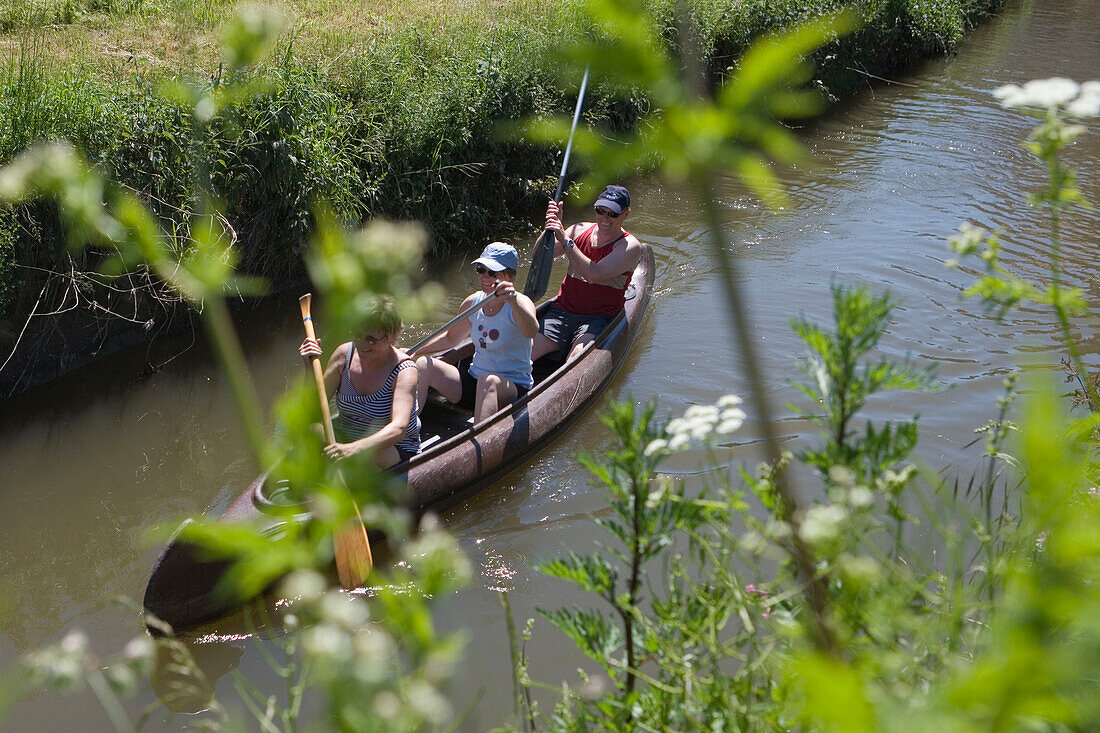 Canoe Paddlers on River Haune, Haunetal-Rhina, Rhoen, Hesse, Germany