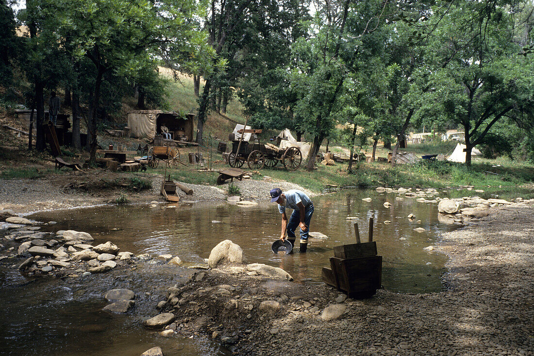 Man Goldpanning, Gold Prospecting Expeditions, Jamestown, California, USA