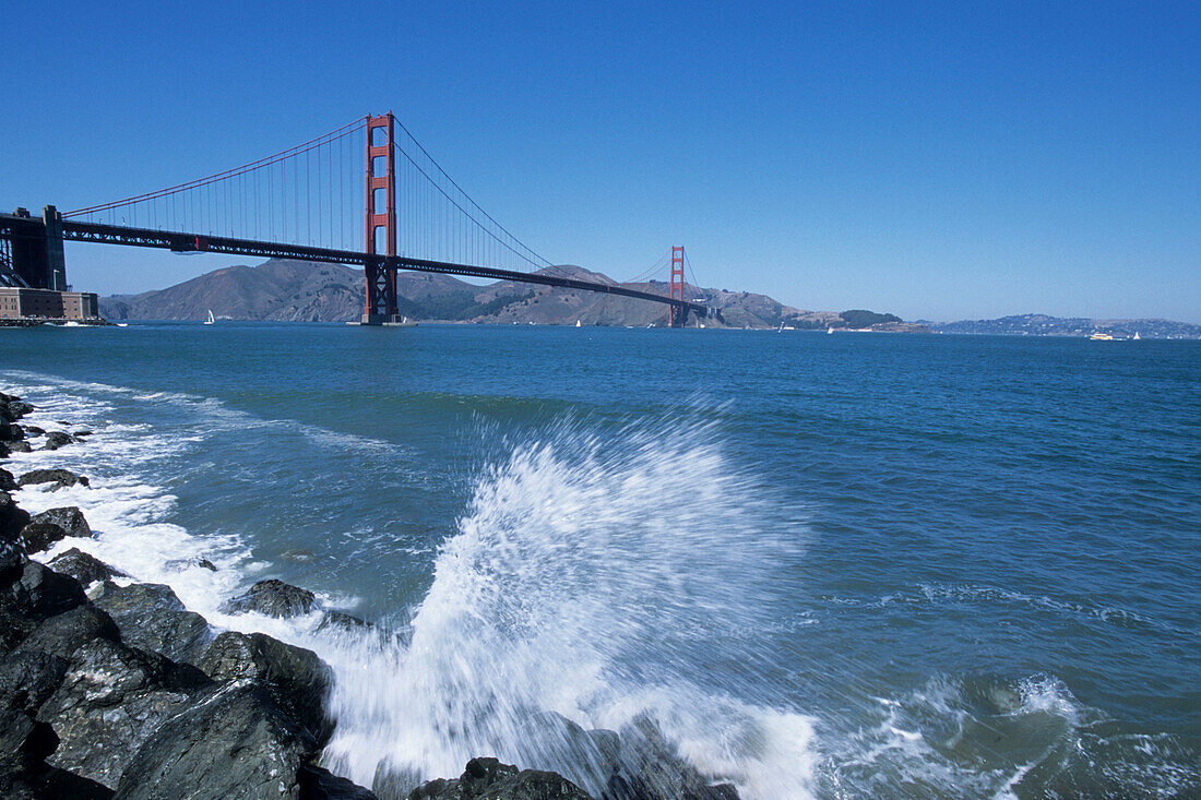 Crashing Wave & Golden Gate Bridge,San Francisco, California, USA