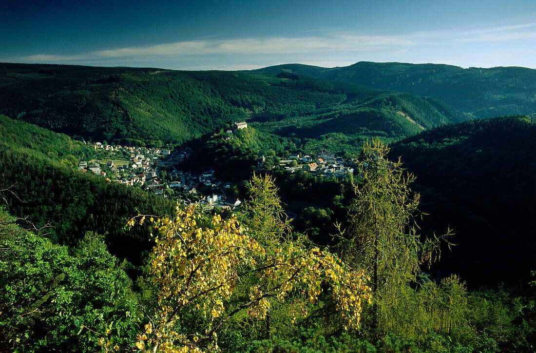 View to Schwarzburg in the valley of the Schwarza, Thuringia, Germany