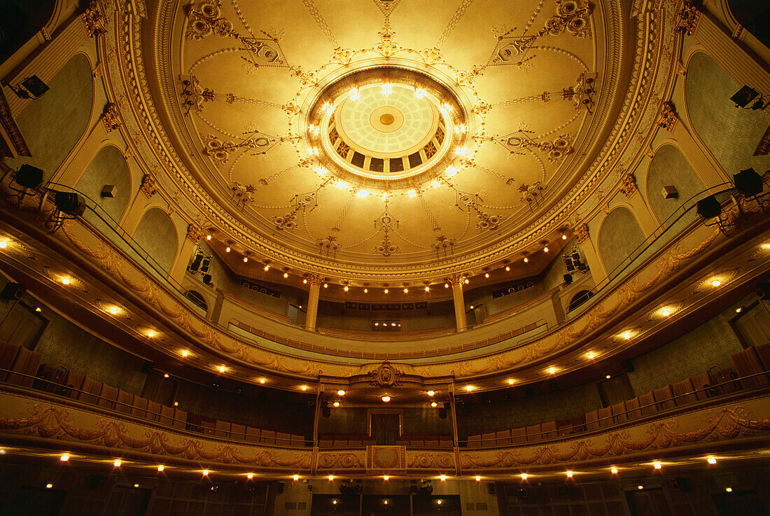 View to ceiling inside the Meininger Theater, Meiningen Thuringia, Germany