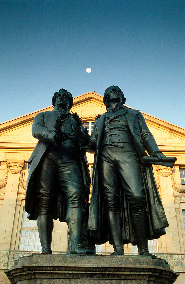 Memorial for Goethe and Schiller infront of National Theater, Weimar, Thuringia, Germany