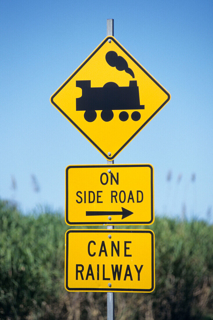 Sugarcane Train Warning Sign, Near Mossman, Queensland, Australia